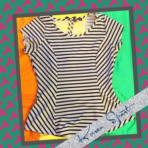 Karen sport black white striped peplum top w bows!